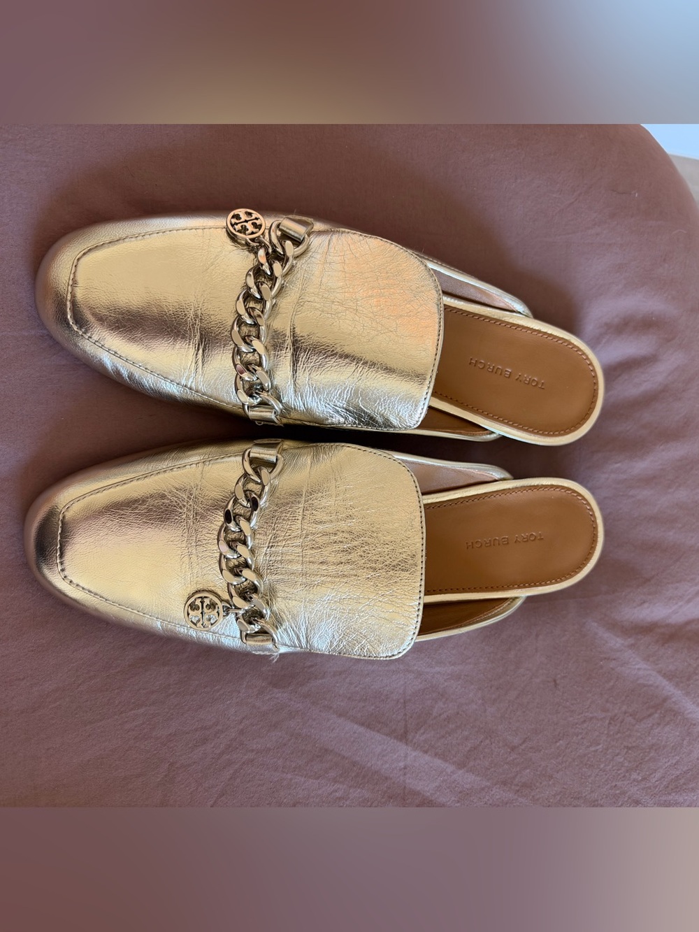 Tory Burch Champagne muted slide mules size 8